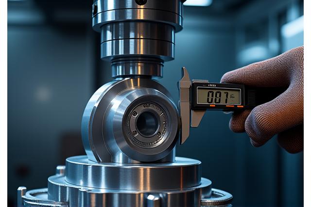 CNC加工機内で部品の寸法を測定する様子